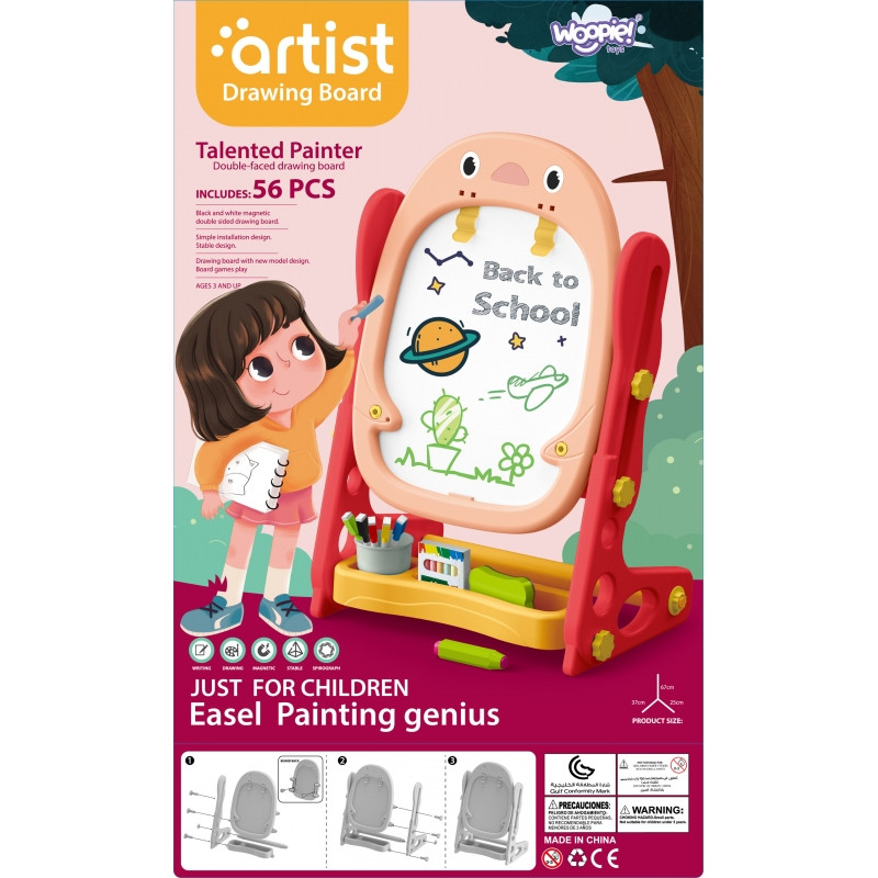 WOOPIE dvipusė magnetinė lenta skaičiams ir raidėms piešti ir mokytis 56 vnt.