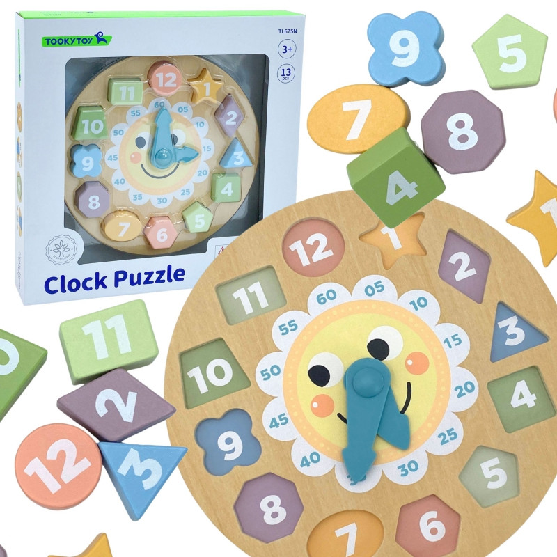 TOOKY TOY Laikrodis Medinis mokomasis žaislas Mokymasis formuoja laiką
