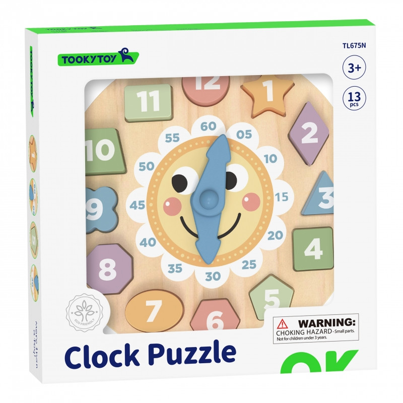 TOOKY TOY Laikrodis Medinis mokomasis žaislas Mokymasis formuoja laiką