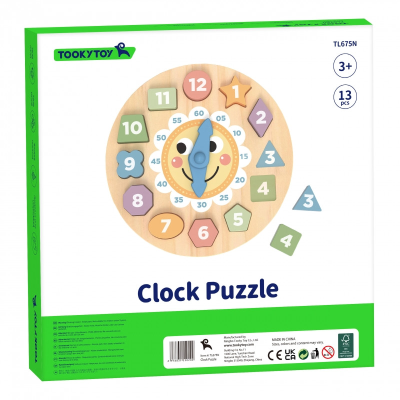 TOOKY TOY Laikrodis Medinis mokomasis žaislas Mokymasis formuoja laiką