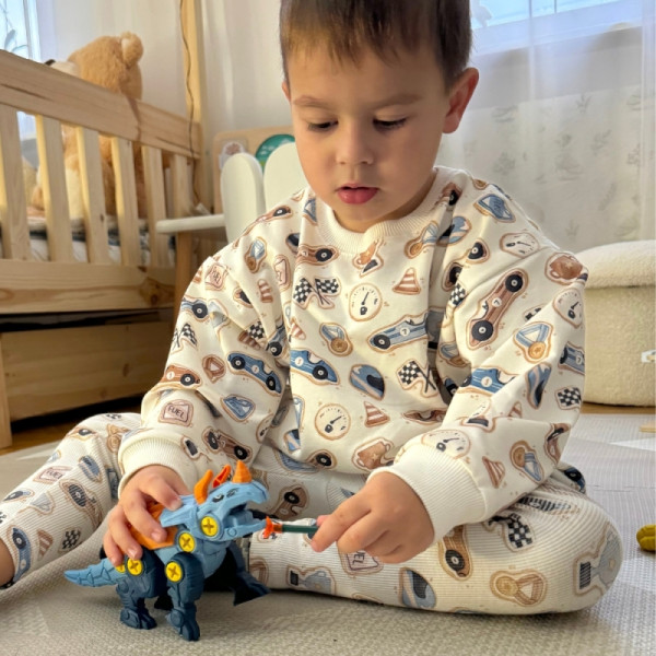 WOOPIE Sukimo dinozaurų rinkinys 3 vnt. Statybinis rinkinys dėžutėje + gręžtuvas ir atsuktuvas WOOPIE Sukimo dinozaurų rinkinys 3 vnt. Statybinis rinkinys dėžutėje + gręžtuvas ir atsuktuvas
