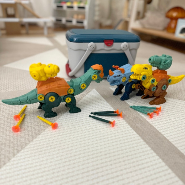 WOOPIE Sukimo dinozaurų rinkinys 3 vnt. Statybinis rinkinys dėžutėje + gręžtuvas ir atsuktuvas WOOPIE Sukimo dinozaurų rinkinys 3 vnt. Statybinis rinkinys dėžutėje + gręžtuvas ir atsuktuvas