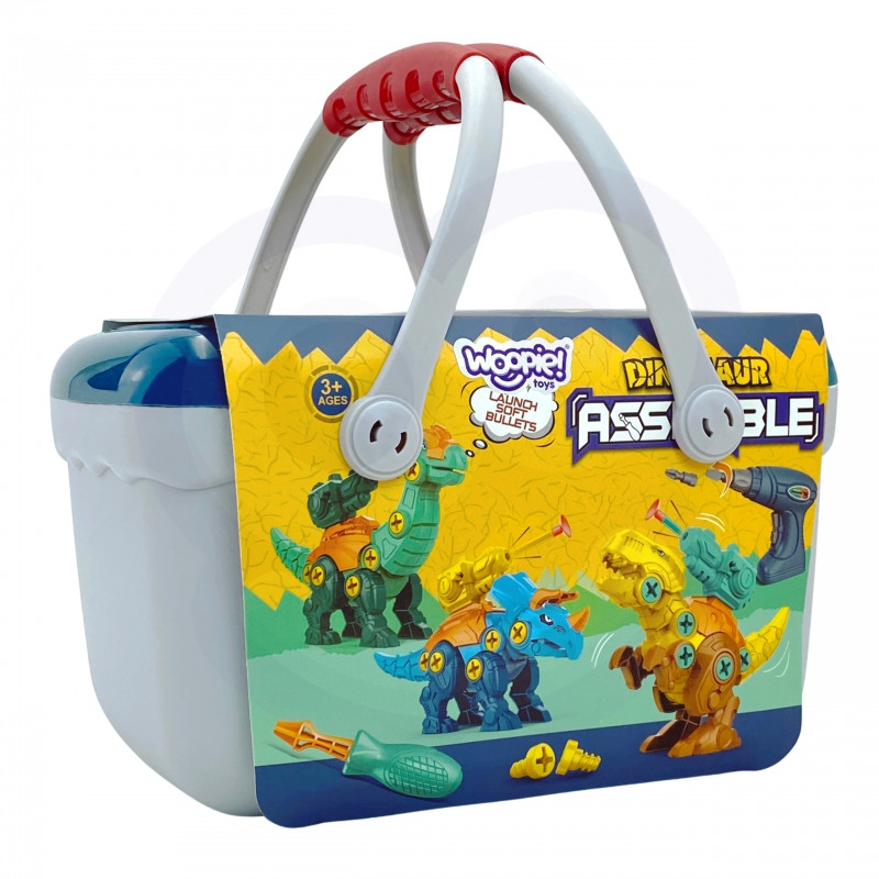 WOOPIE Dinosaurs to Screw 3-Piece Construction Set in a Box + Drill and Screwdriver