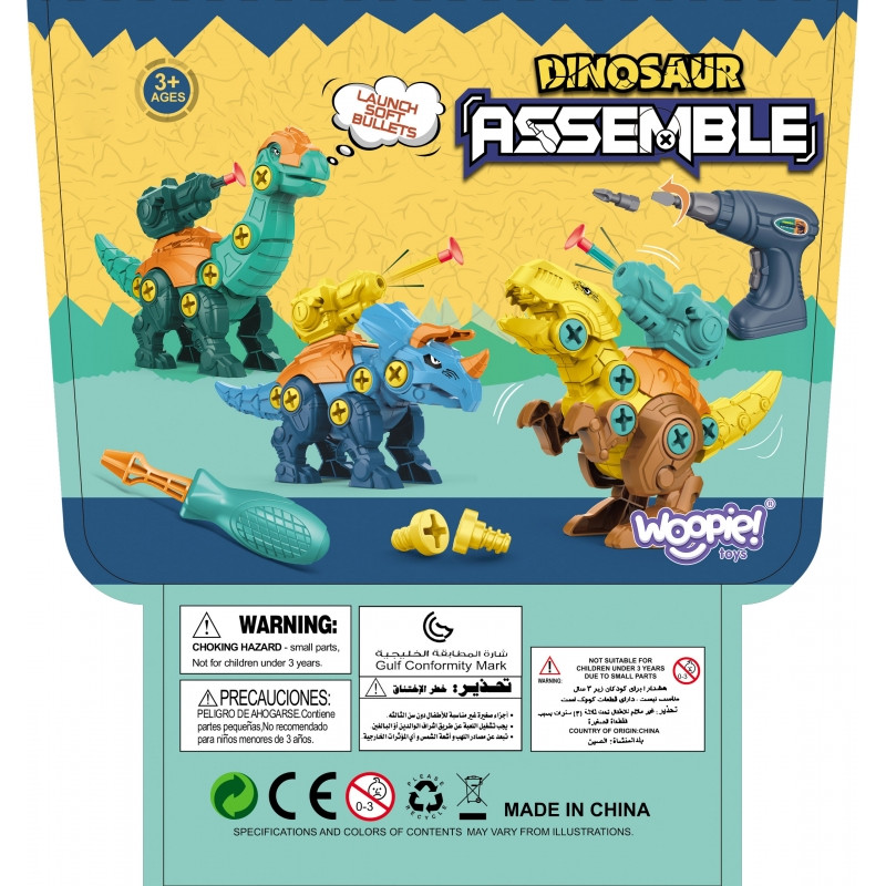 WOOPIE Dinosaurs to Screw 3-Piece Construction Set in a Box + Drill and Screwdriver