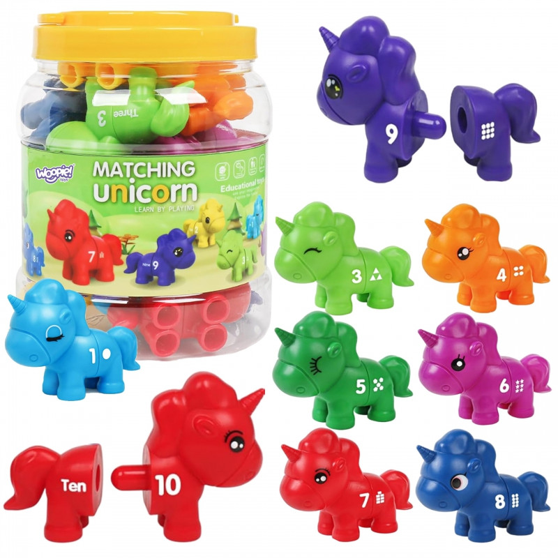 WOOPIE rinkinys Montessori spalvų vienaragio figūrėlių "Match Numbers" lankstymui 13 vnt.