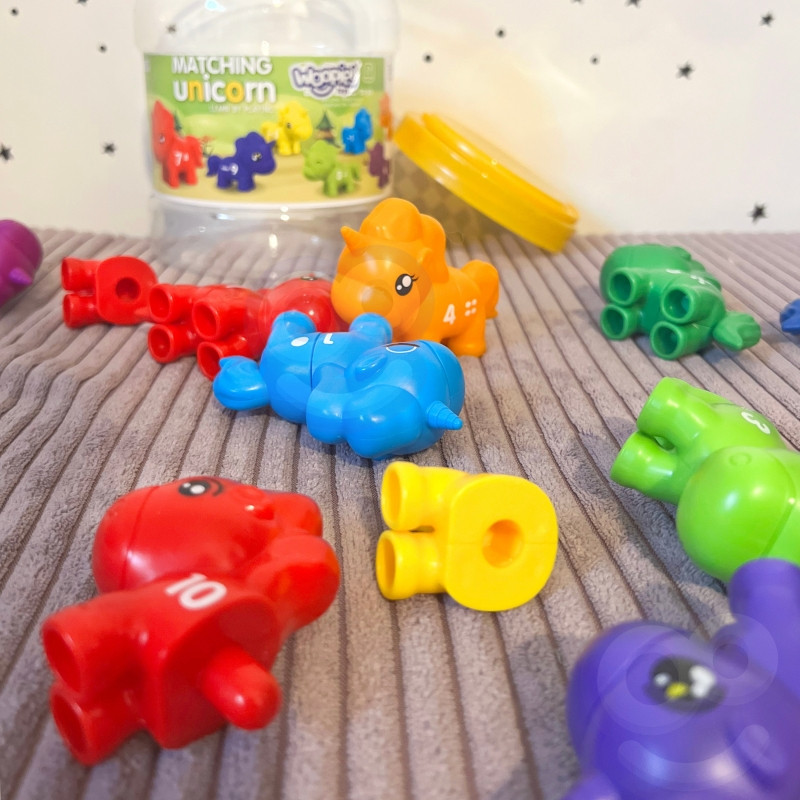 WOOPIE rinkinys Montessori spalvų vienaragio figūrėlių "Match Numbers" lankstymui 13 vnt.