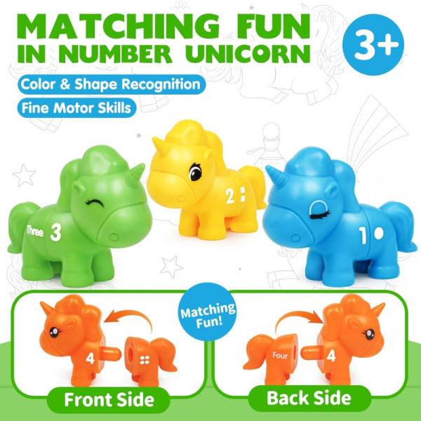 WOOPIE rinkinys Montessori spalvų vienaragio figūrėlių "Match Numbers" lankstymui 13 vnt. WOOPIE rinkinys Montessori spalvų vienaragio figūrėlių "Match Numbers" lankstymui 13 vnt.