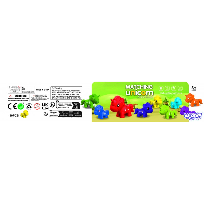 WOOPIE rinkinys Montessori spalvų vienaragio figūrėlių "Match Numbers" lankstymui 13 vnt.