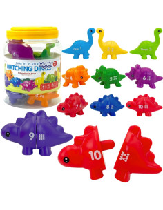 WOOPIE Montessori spalvų skaičių mokymosi rinkinys Dinozaurų figūrėlės lankstymui "Match Numbers" 10 vnt.