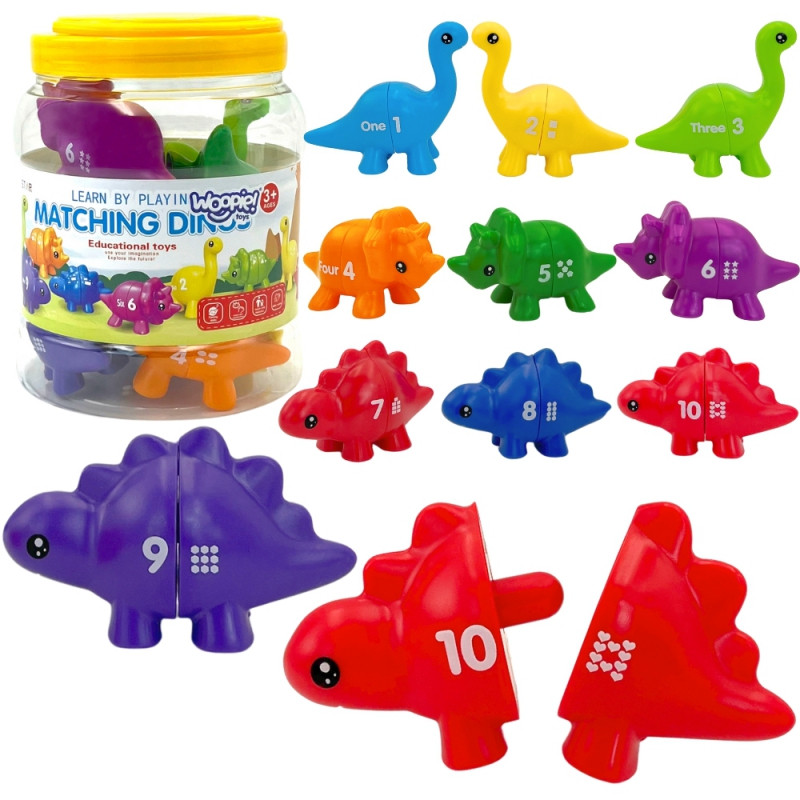 WOOPIE Montessori spalvų skaičių mokymosi rinkinys Dinozaurų figūrėlės lankstymui "Match Numbers" 10 vnt.