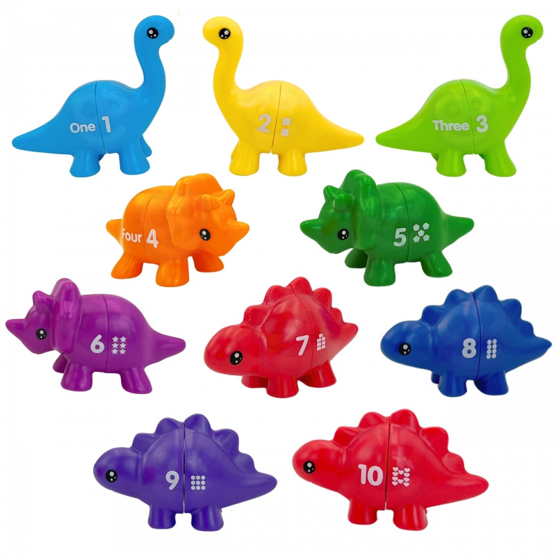 WOOPIE Montessori spalvų skaičių mokymosi rinkinys Dinozaurų figūrėlės lankstymui "Match Numbers" 10 vnt.