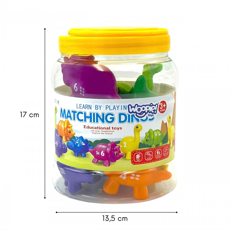 WOOPIE Montessori spalvų skaičių mokymosi rinkinys Dinozaurų figūrėlės lankstymui "Match Numbers" 10 vnt.