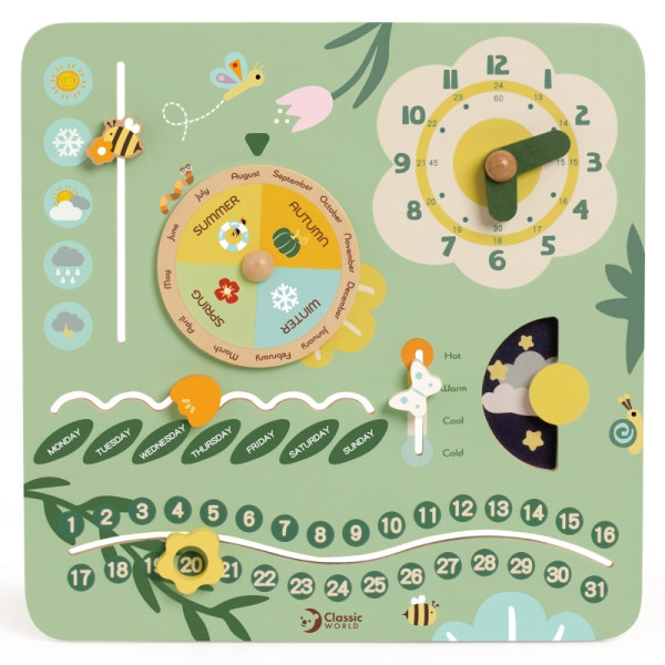 Деревянная манипуляционная доска CLASSIC WORLD «Мой первый календарь» Часы для детей