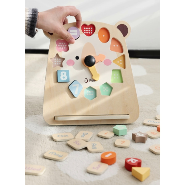 КЛАССИЧЕСКИЙ МИР Часы с плюшевым мишкой Монтессори 3 в 1 для обучения времени, счету и дате