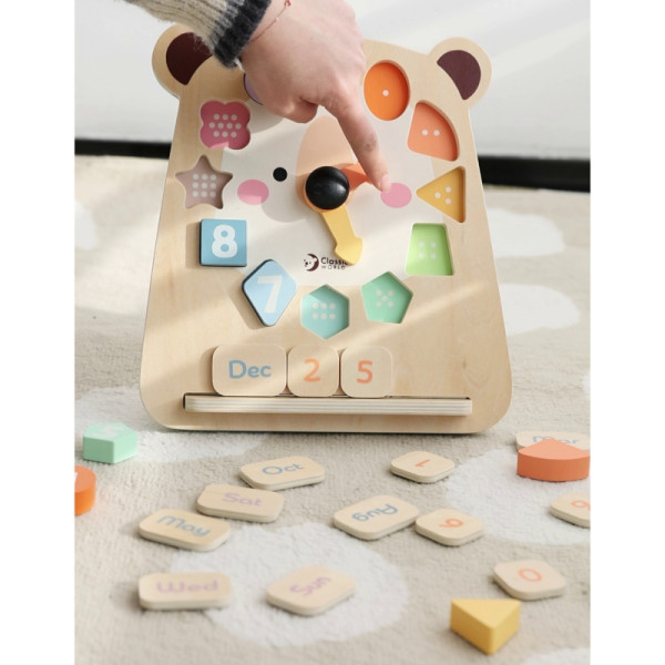 КЛАССИЧЕСКИЙ МИР Часы с плюшевым мишкой Монтессори 3 в 1 для обучения времени, счету и дате