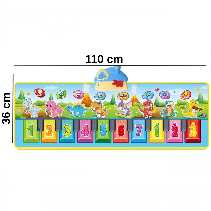 WOOPIE muzikos kilimėlis XXL Dinusie 2in1 fortepijonas 8 melodijos 110cm