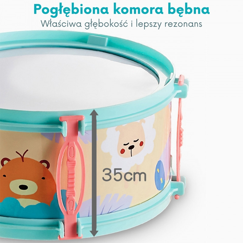 WOOPIE edukaciniai būgnai vaikams 5 būgnai 1 cimbolas + gyvūnų taburetė