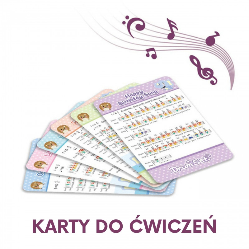 WOOPIE Perkusja Edukacyjna dla Dzieci 5 Bębnów 1 Talerz + Taboret z Motywem Zwierzątek