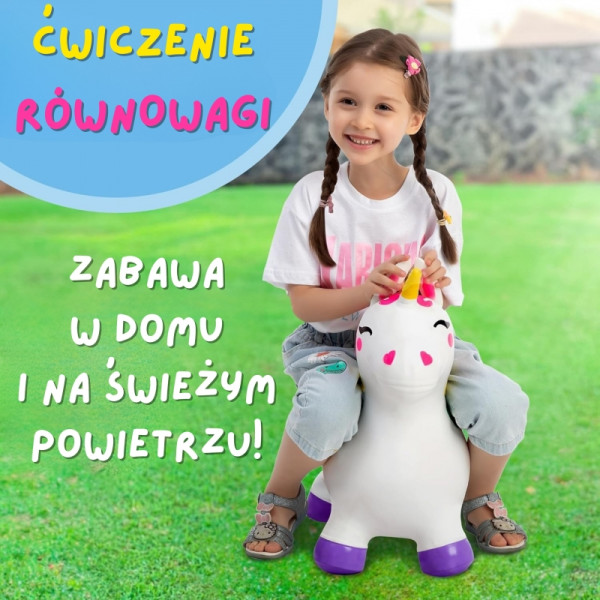 WOOPIE Skoczek Gumowy do Skakania Jednorożec Biały+ Pompka WOOPIE Skoczek Gumowy do Skakania Jednorożec Biały+ Pompka