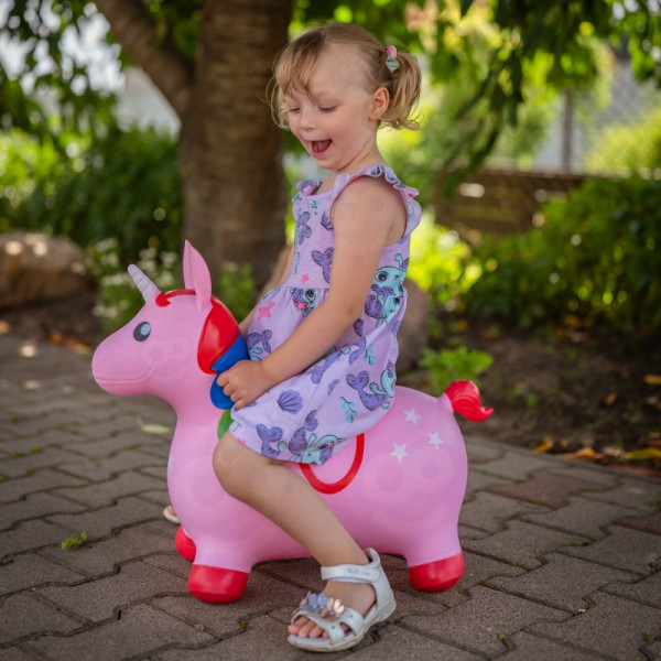 WOOPIE guminis šokliukas rožinis Vienaragis, su pompa