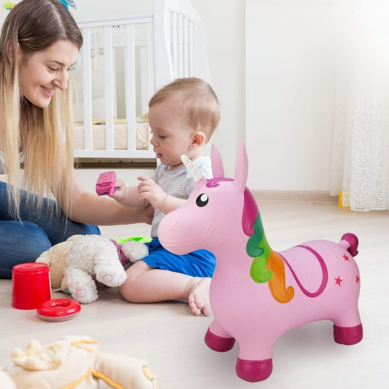 WOOPIE guminis šokliukas rožinis Vienaragis, su pompa