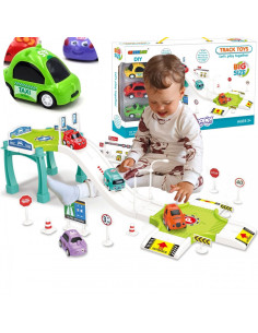 WOOPIE Track Parking Car Garage Set Degalinės kelio ženklai + 3 automobiliai