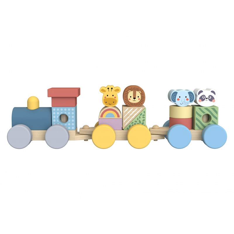 TOOKY TOY medinis traukinys su gyvūnų blokais Montessori dėlionė