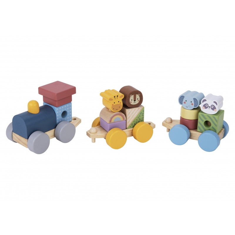 TOOKY TOY medinis traukinys su gyvūnų blokais Montessori dėlionė
