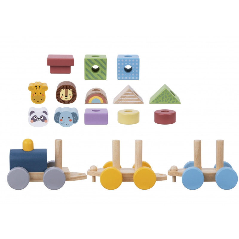 TOOKY TOY medinis traukinys su gyvūnų blokais Montessori dėlionė