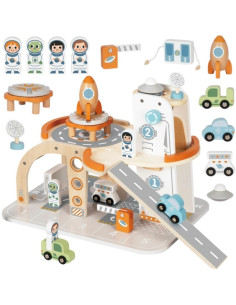 TOOKY TOY medinės kosminės stoties automobilių stovėjimo aikštelė