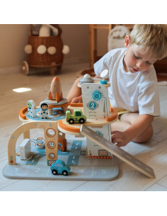 TOOKY TOY medinės kosminės stoties automobilių stovėjimo aikštelė 2