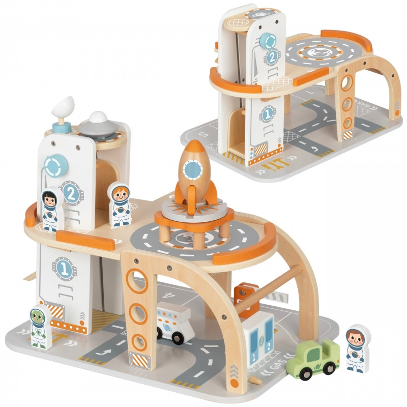 TOOKY TOY medinės kosminės stoties automobilių stovėjimo aikštelė