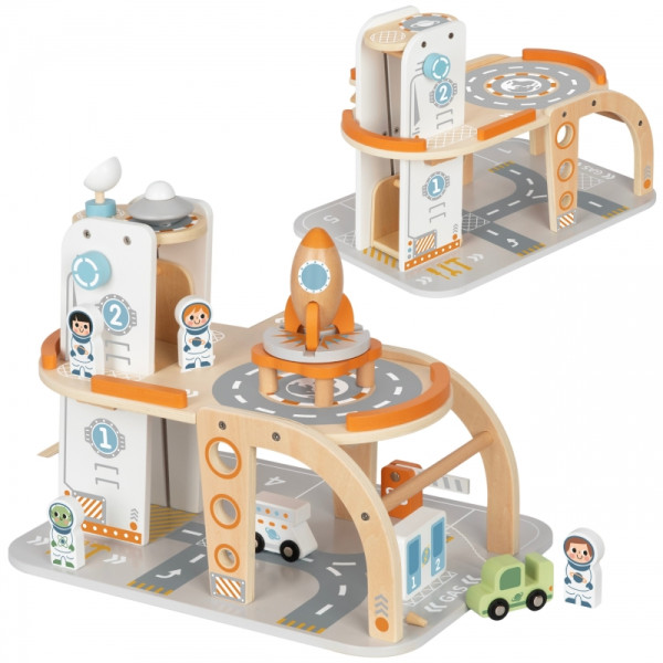 TOOKY TOY medinės kosminės stoties automobilių stovėjimo aikštelė