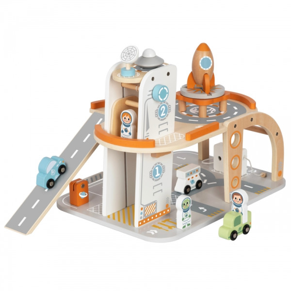 TOOKY TOY medinės kosminės stoties automobilių stovėjimo aikštelė