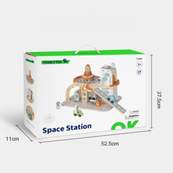 TOOKY TOY medinės kosminės stoties automobilių stovėjimo aikštelė