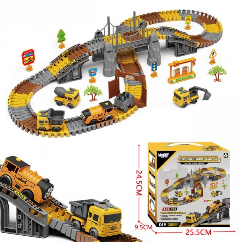 WOOPIE Car Track XXL elektrinio geležinkelio statybvietė 174 vnt.