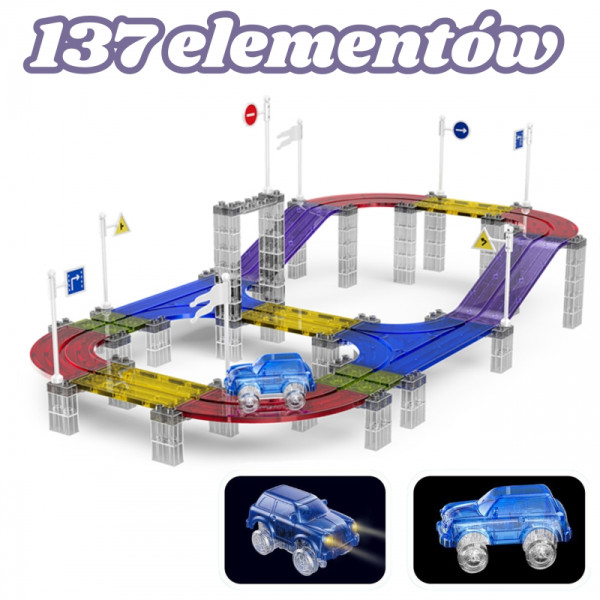 WOOPIE Magnetinė lenktyninių automobilių trasa + automobilis 137 vnt. WOOPIE Magnetinė lenktyninių automobilių trasa + automobilis 137 vnt.