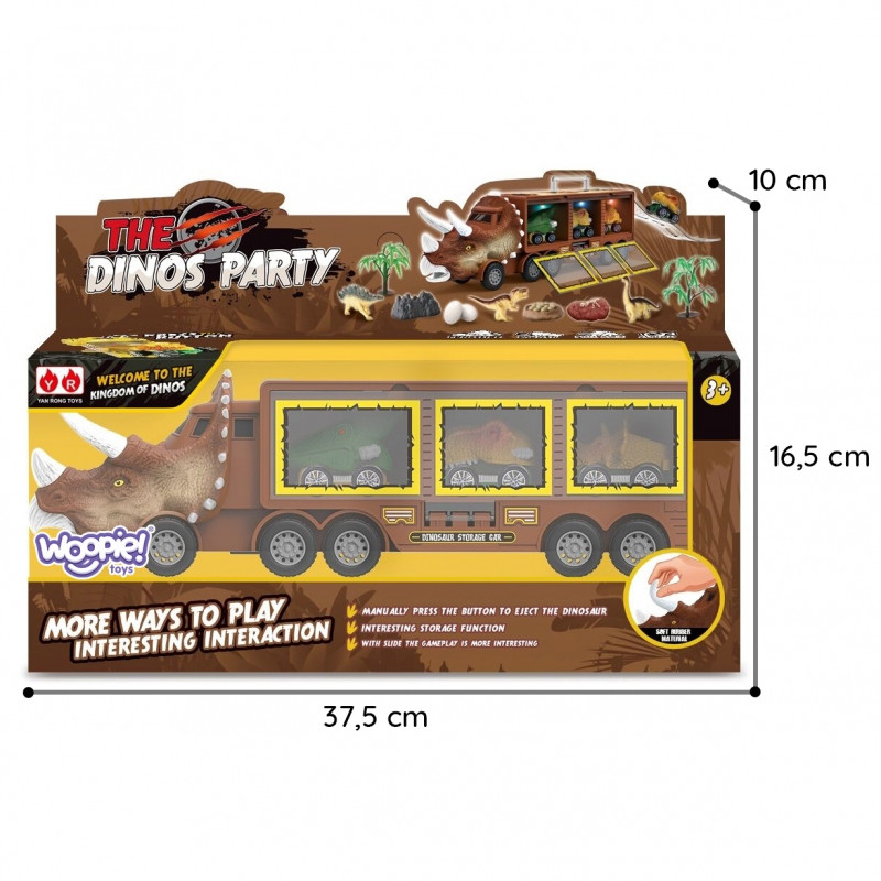WOOPIE dinozaurų sunkvežimis su paleidimo įrenginiu ir žaisliniais automobiliais 15 vnt.