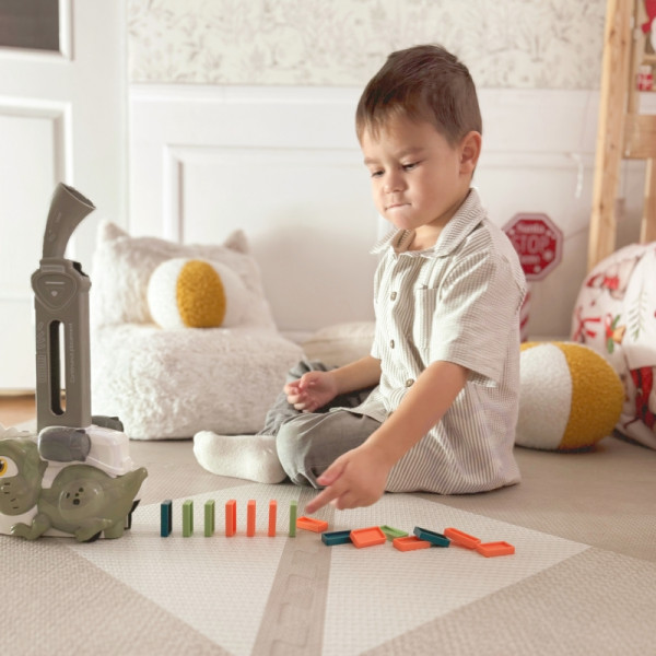 WOOPIE Elektryczna Ciuchcia Lokomotywa do Klocków Domino Dinozaur Pomarańczowy - 3szt.