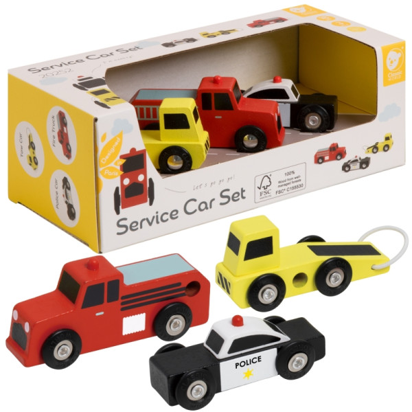 CLASSIC WORLD Деревянные машинки, набор из 3 штук: полицейская и пожарная машина