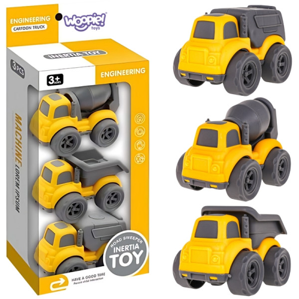 WOOPIE rinkinys 3in1 statybinių transporto priemonių šiukšliavežė betono maišyklė savivartis WOOPIE rinkinys 3in1 statybinių transporto priemonių šiukšliavežė betono maišyklė savivartis