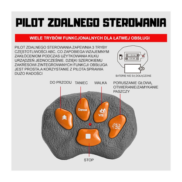WOOPIE dinozaurų nuotolinio valdymo pultas RC robotas T-Rex WOOPIE dinozaurų nuotolinio valdymo pultas RC robotas T-Rex