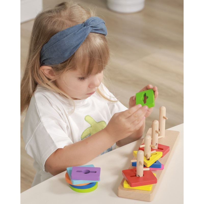 VIGA Medinės kaladėlės su Montessori formų rūšiavimo įrenginiu