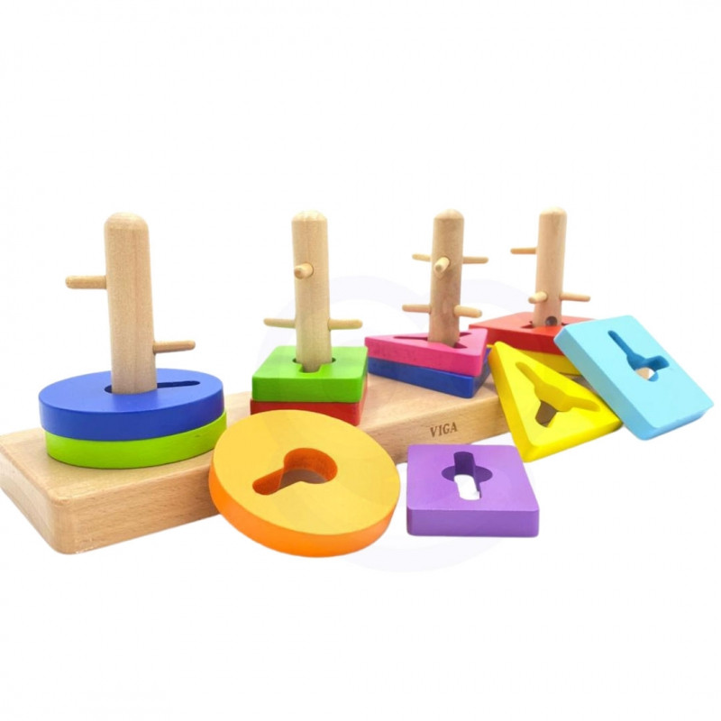 VIGA Medinės kaladėlės su Montessori formų rūšiavimo įrenginiu