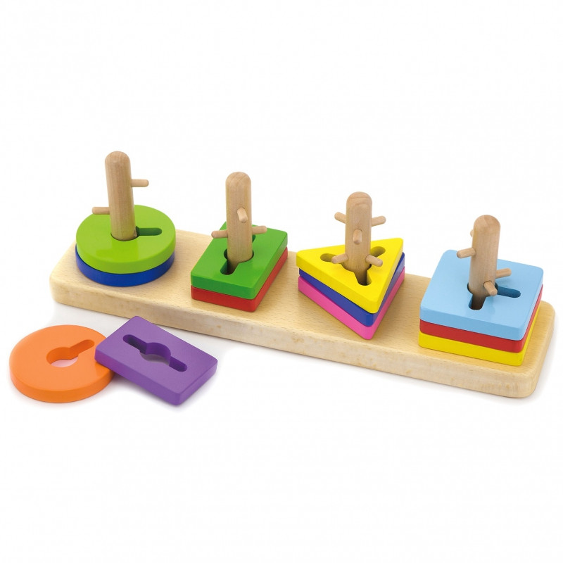 VIGA Medinės kaladėlės su Montessori formų rūšiavimo įrenginiu