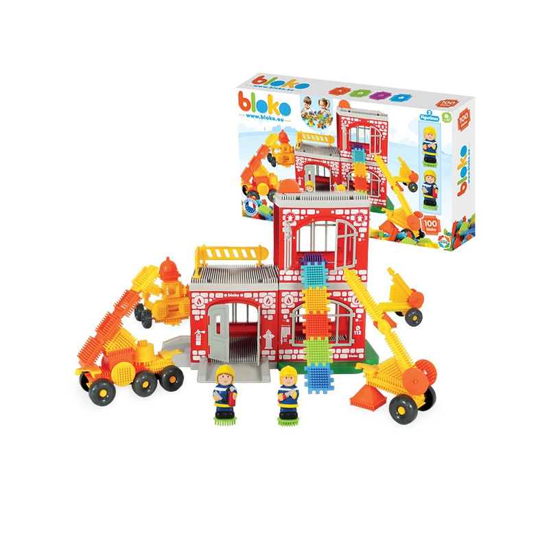 MOCHTOYS Ežiukai Pin Bricks FIRE BRIGADE kartoninėje dėžutėje 100 vnt. + 2 skaičiai