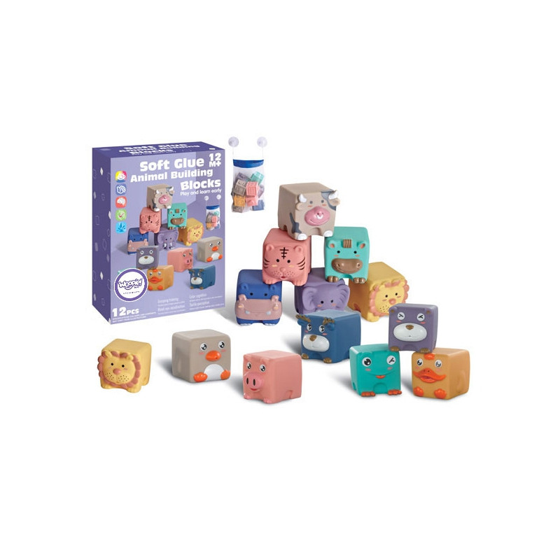 WOOPIE BABY Sensoriniai blokai Spressing Puzzle Animal Sound 12 vnt.