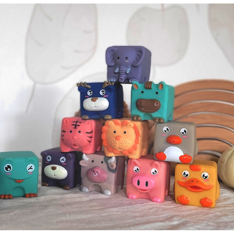 WOOPIE BABY Sensoriniai blokai Spressing Puzzle Animal Sound 12 vnt.