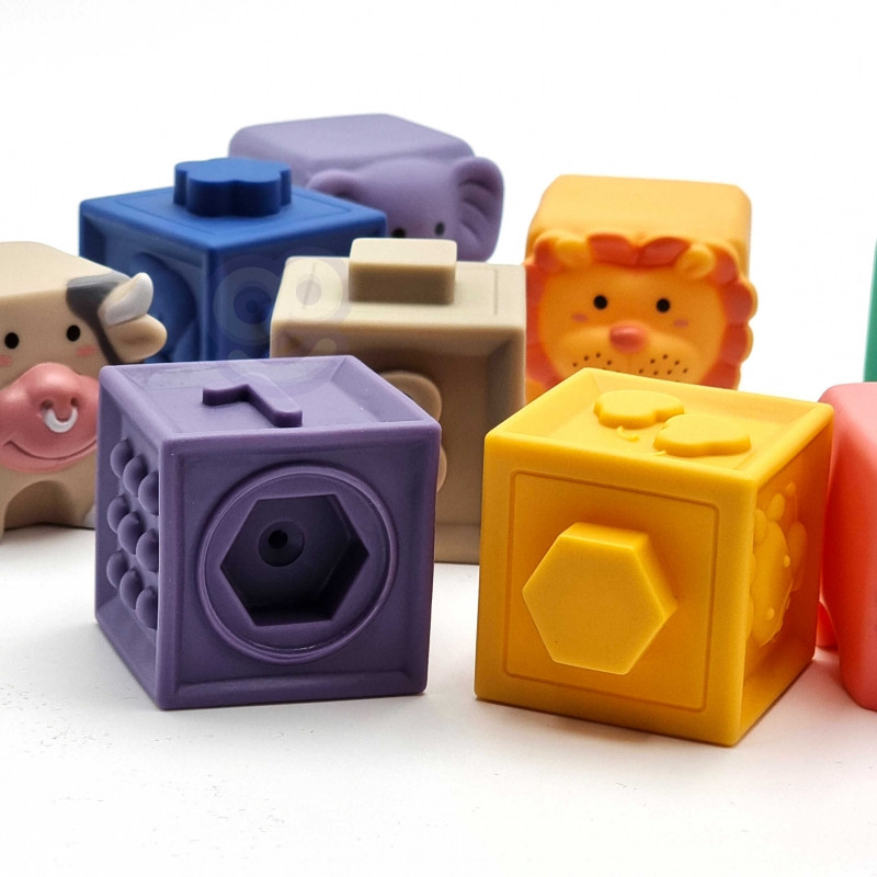 WOOPIE BABY sensoriniai blokai Squeeze Puzzle Sound Learning to Count 12 vnt.