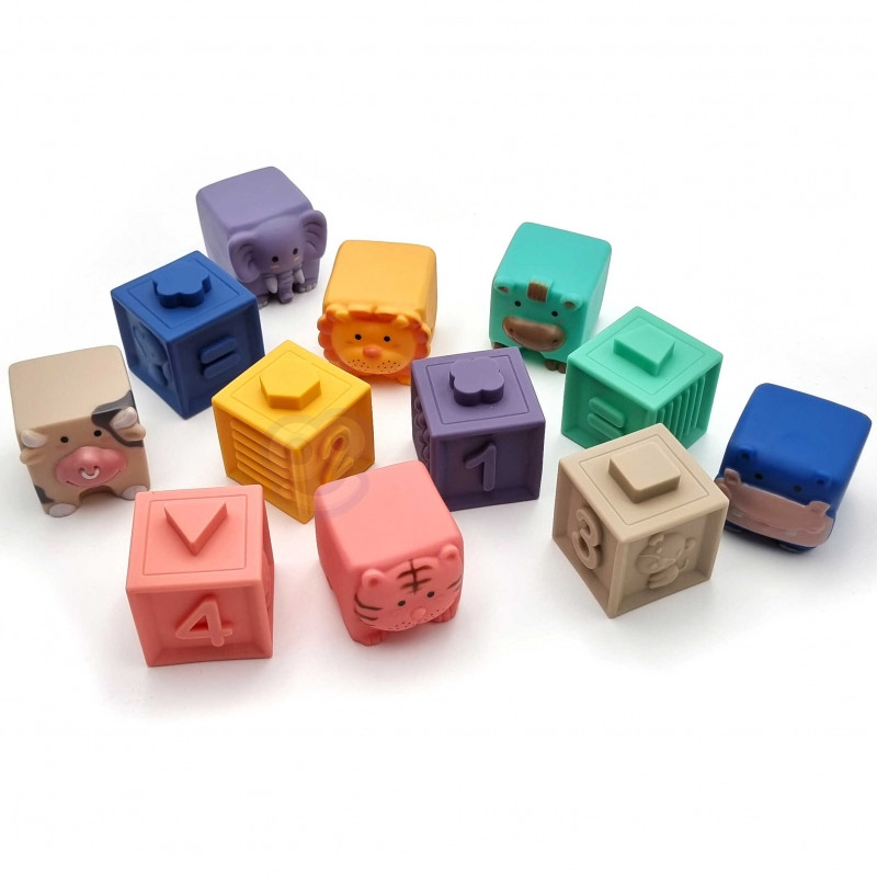 WOOPIE BABY sensoriniai blokai Squeeze Puzzle Sound Learning to Count 12 vnt.